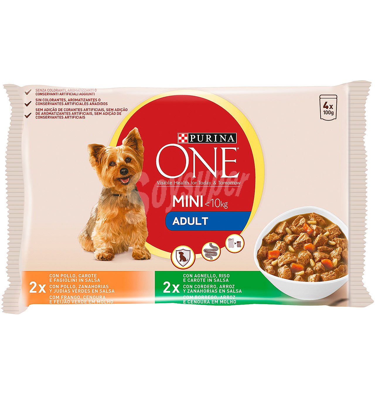 Comida húmeda de pollo y cordero para perro adulto Mini Purina One