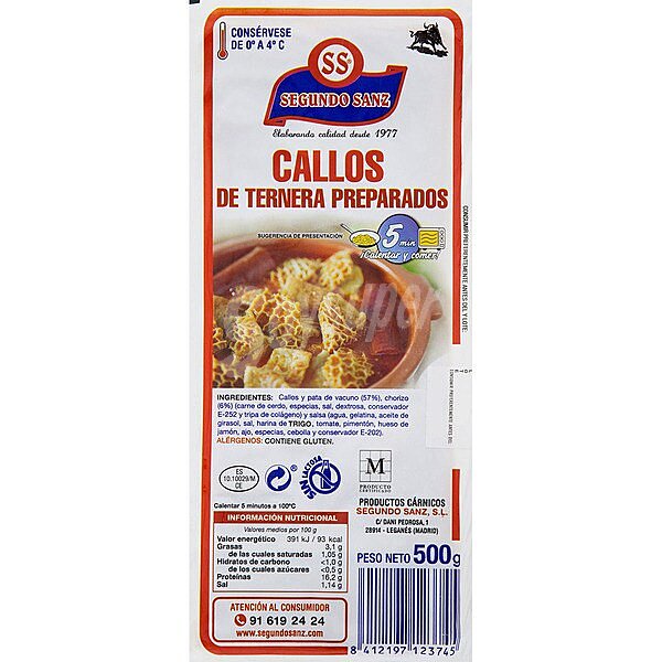 Callos de ternera preparados 