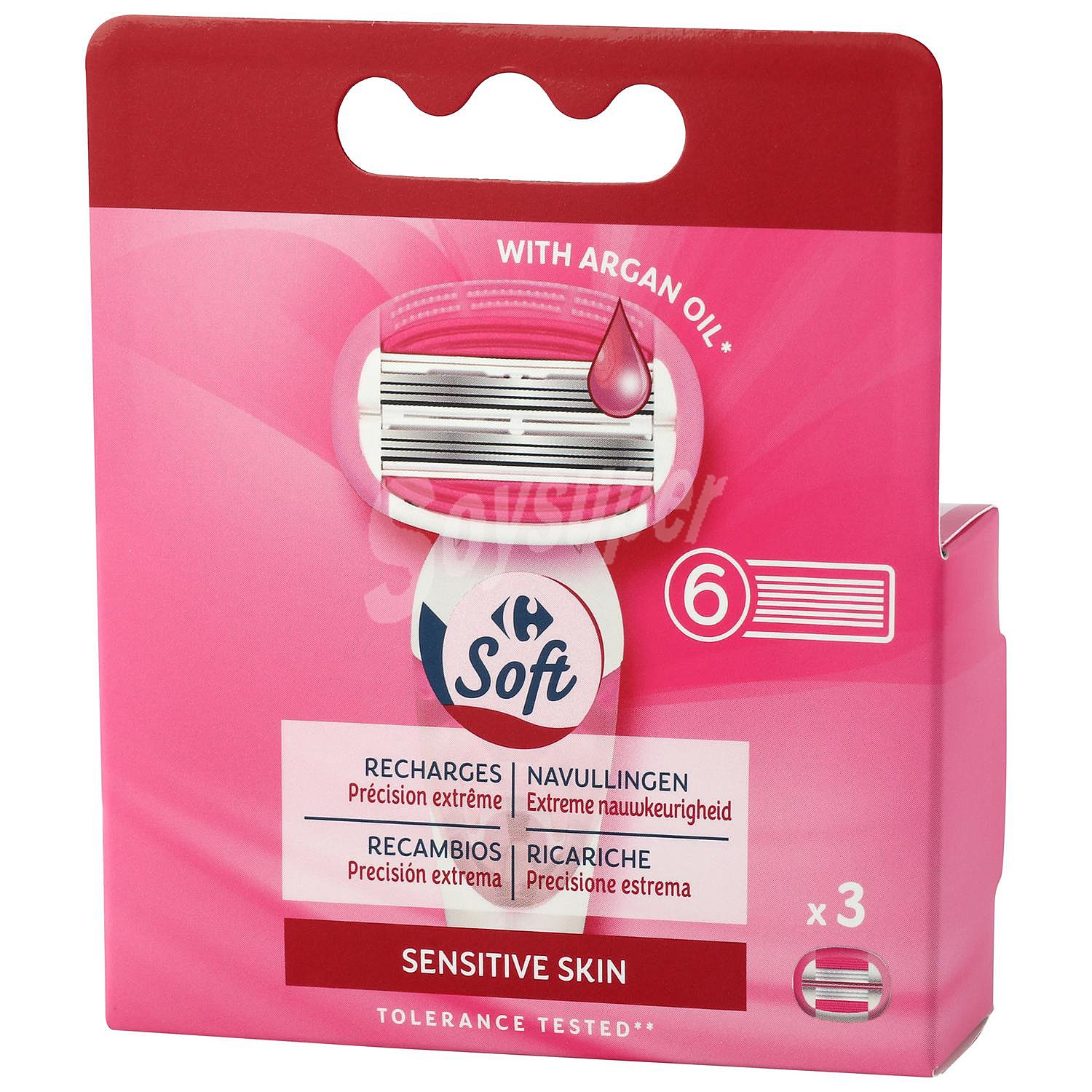 Recambios maquinilla para mujer sistema precisión extrema 6 hojas Carrefour Soft