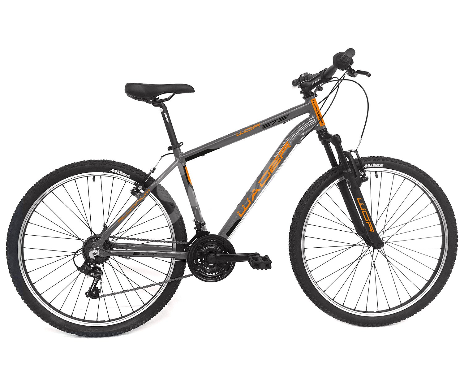 Bici de montaña de 27,5" (69,85cm) con cuadro de aluminio y 21 velocidades, frenos v-brake, color gris wader.