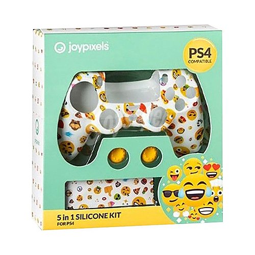 Carcasa para mando de Playstation 4 con paño de limpieza y grips, diseño emojis, Joypixels indeca