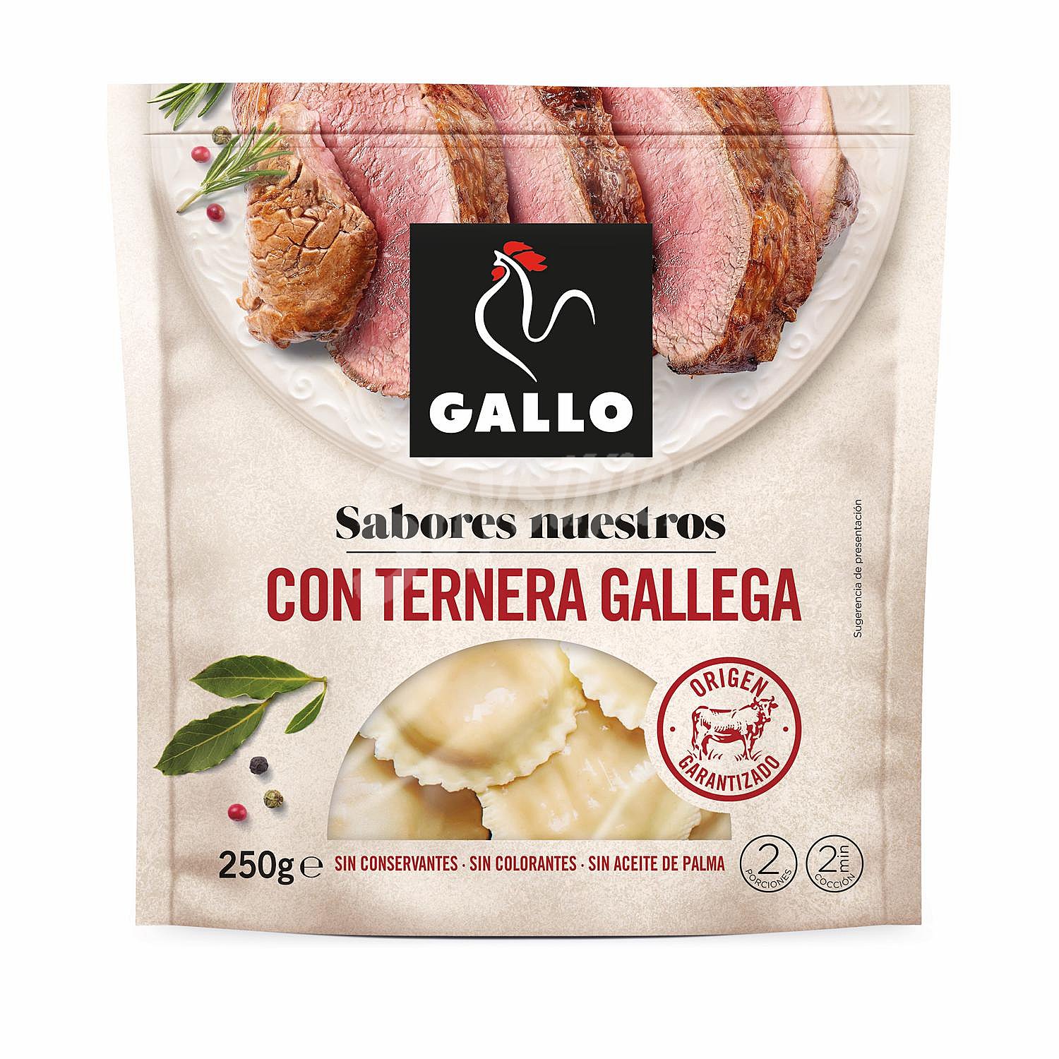 Pasta fresca soles con ternera gallega Sabores Nuestros Gallo sin aceite