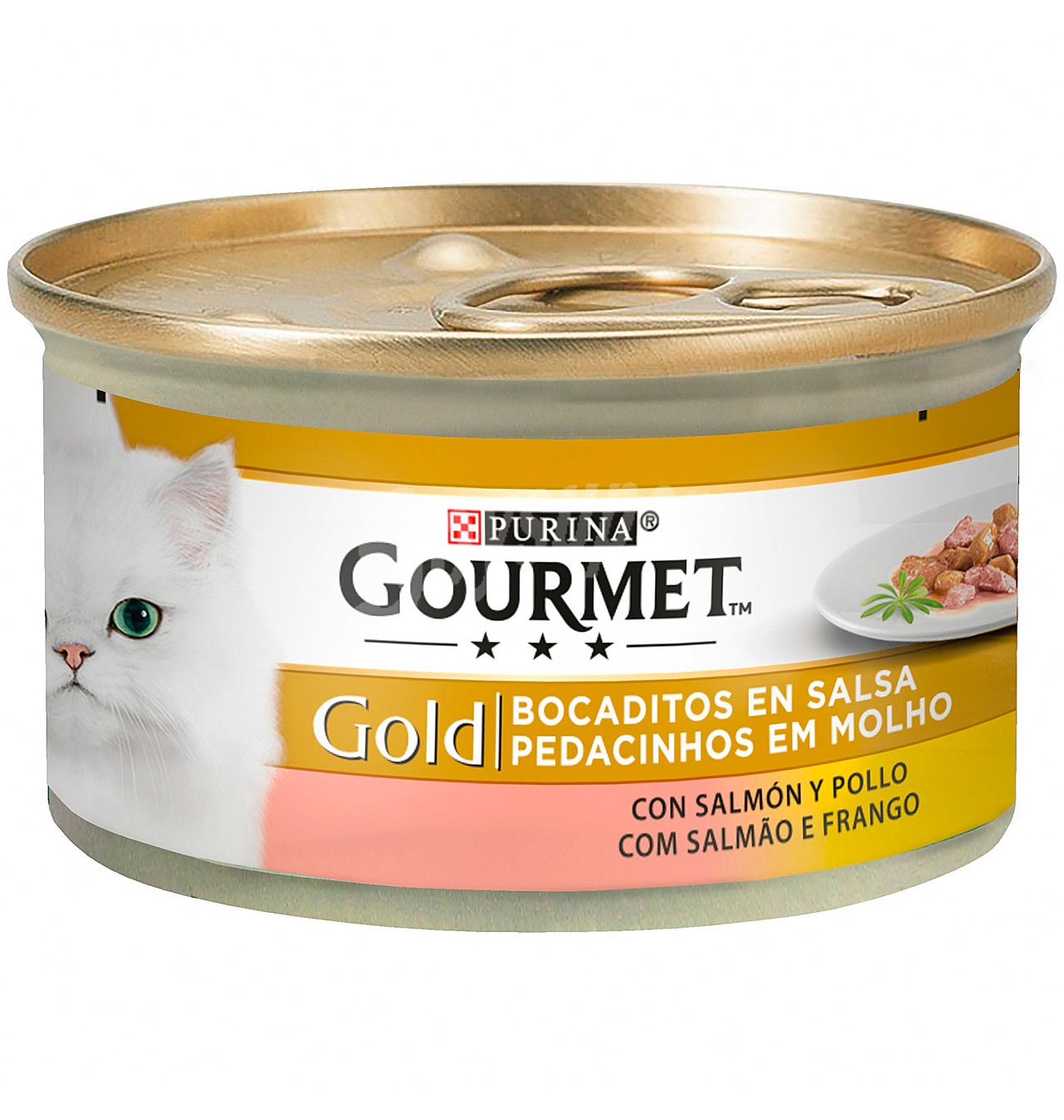 Comida húmeda de salmón y pollo en salsa para gato adulto Gourmet