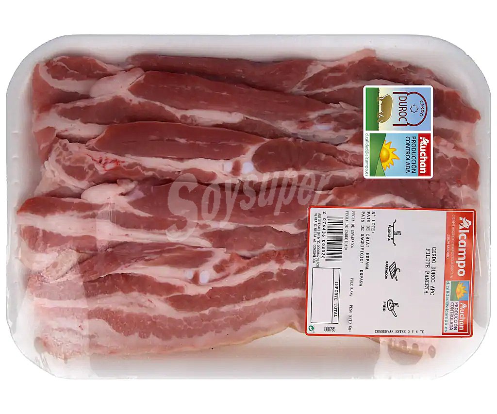 Filetes de panceta de cerdo raza Duroc