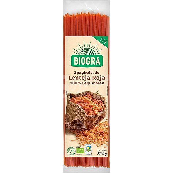 Spaghetti de lenteja roja ecológicos 100% legumbres