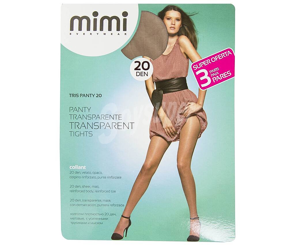 Pack de 3 pantys 20 Den, transparente con demarcación color claro, talla M