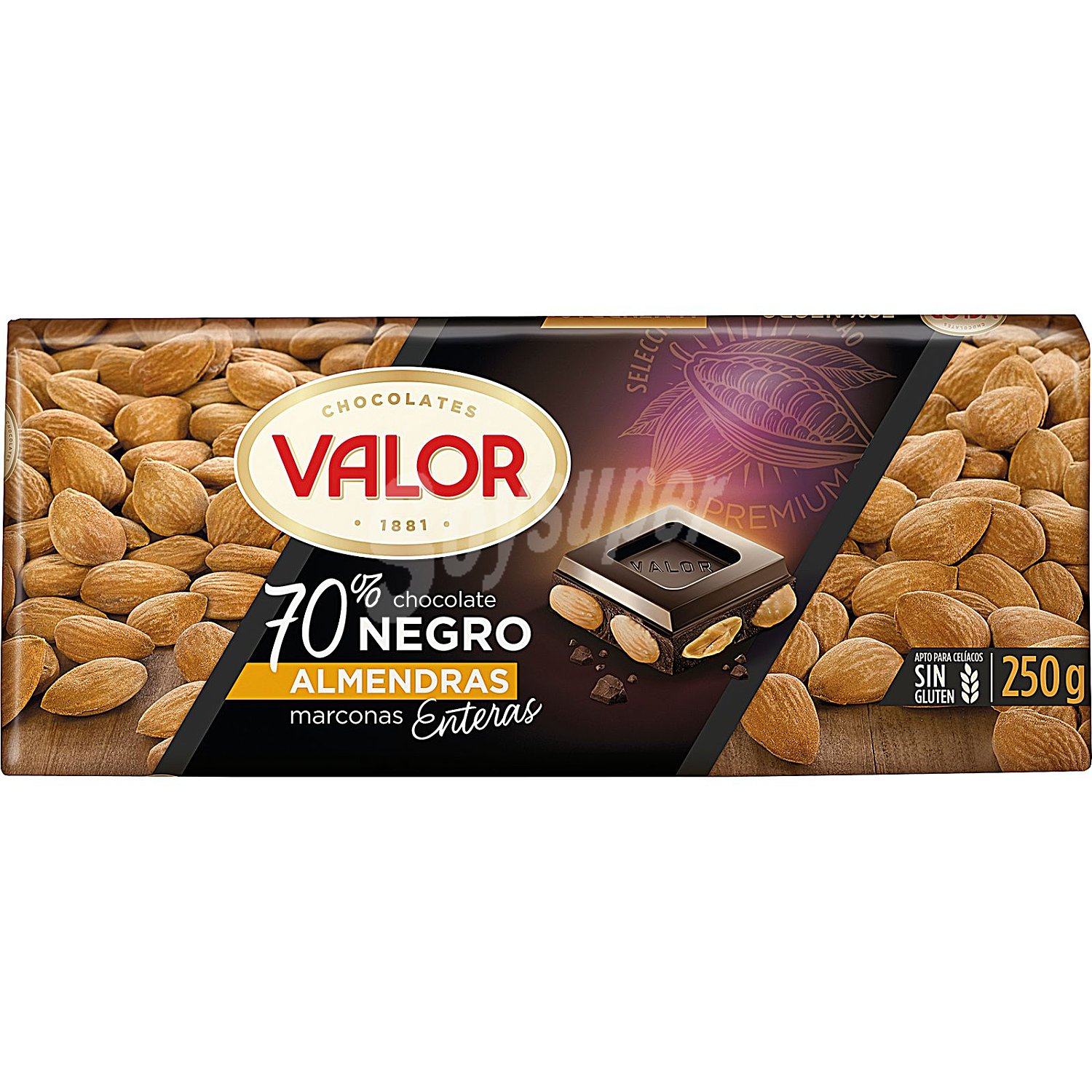 Chocolate negro 70% con almendras