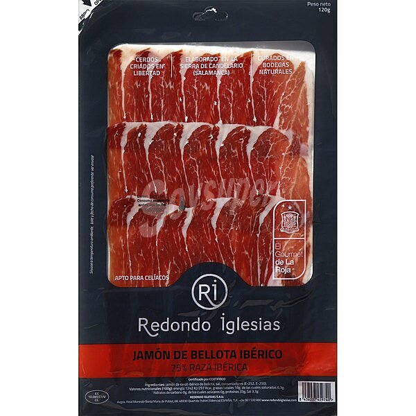 Jamón de bellota ibérico 75% raza ibérica en lonchas