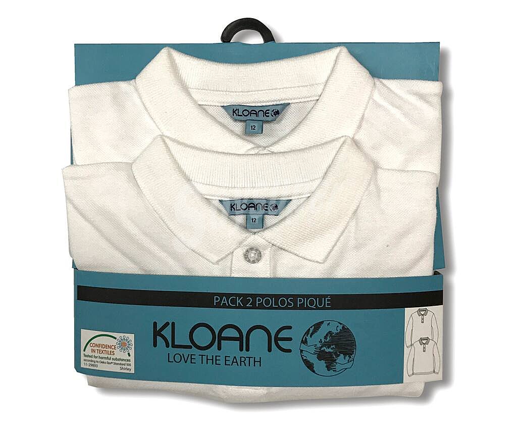 Lote de 2 polos piqué colegiales de manga larga, unisex, color blanco, talla 18.