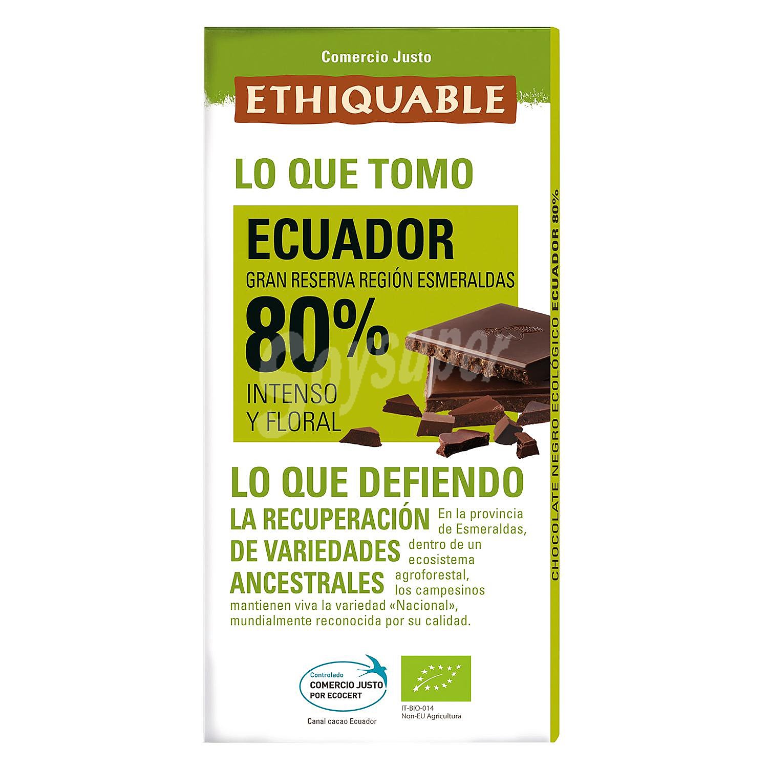 Chocolate negro 80% ecológico Ethiquable