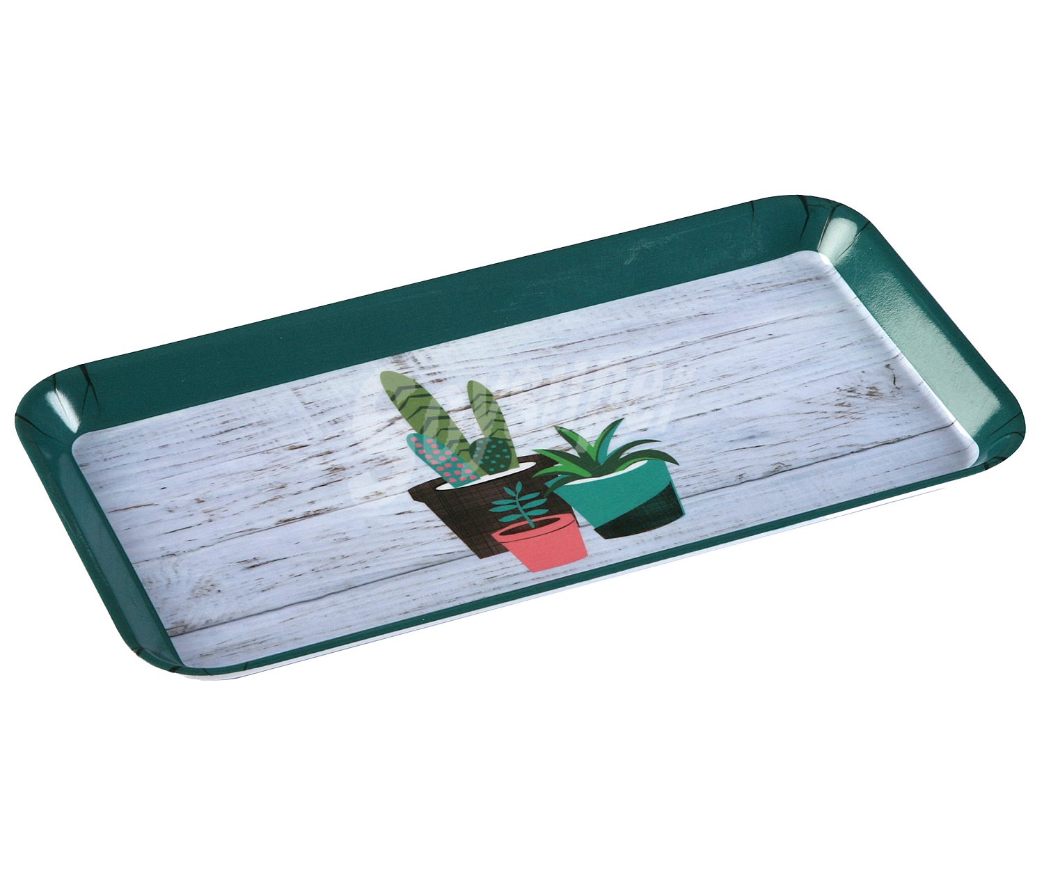 Bandeja de melamina color verde con diseño de cactus, 30x16,5cm., VERSA.