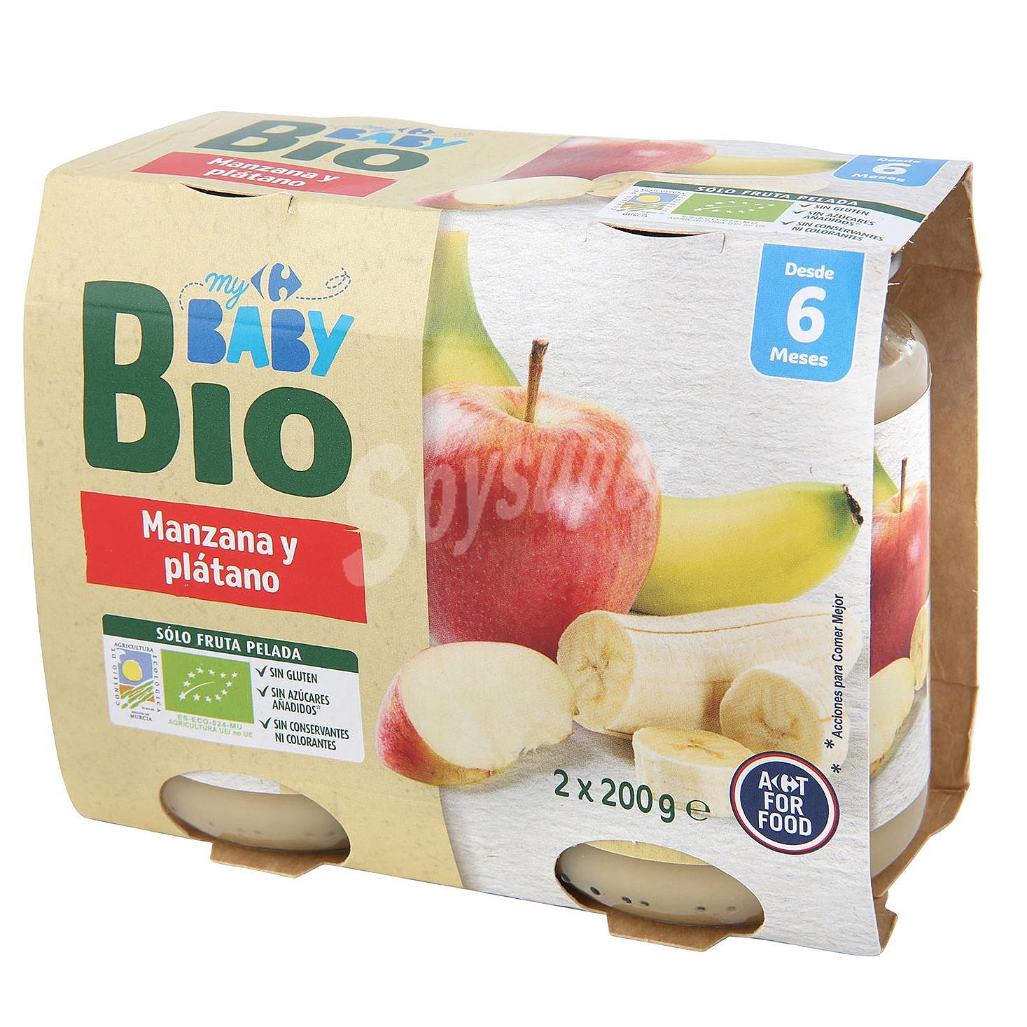 Tarrito de manzana y plátano Ecológico Carrefour Baby Bio desde 6 meses