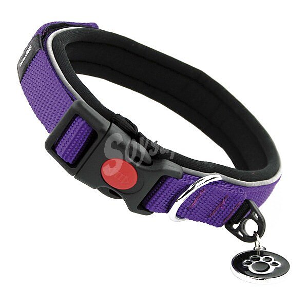 Collar nylon reflectante ajustable para perro color morado medidas 23-29 cm