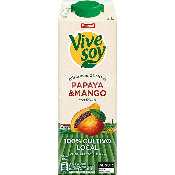 Zumo de papaya, mango y soja de origen 100% vegetal