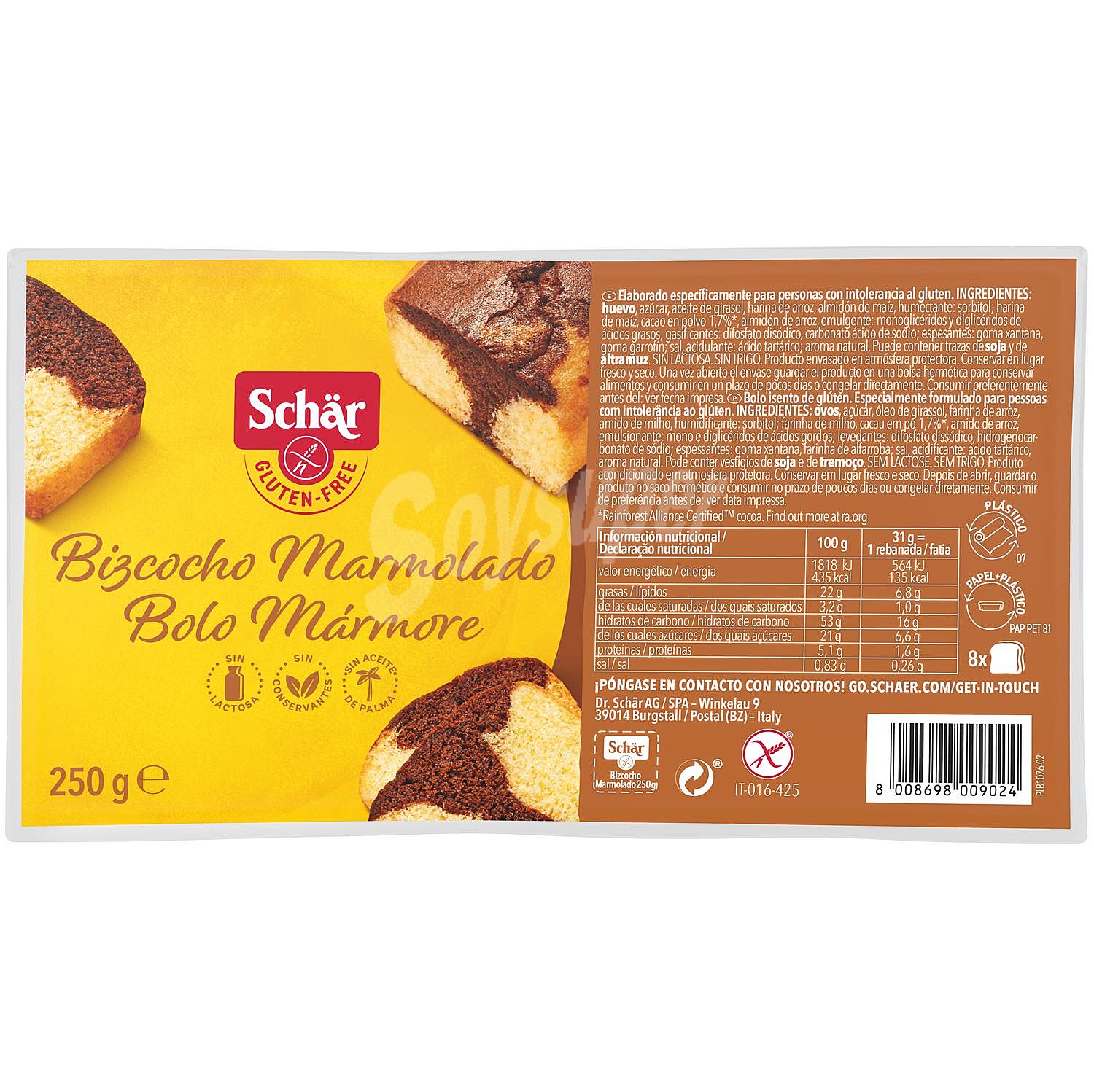 Bizcocho de mármol con chocolate sin gluten schar