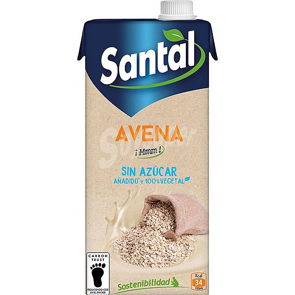 Bebida de avena sin lactosa, sin azúcar y 100% vegetal