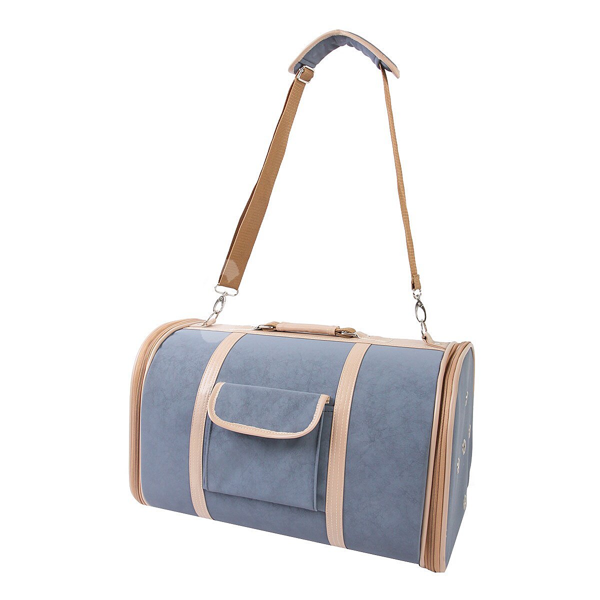 Bolso transportín para perros y gatos azul y beige 44x26 cm