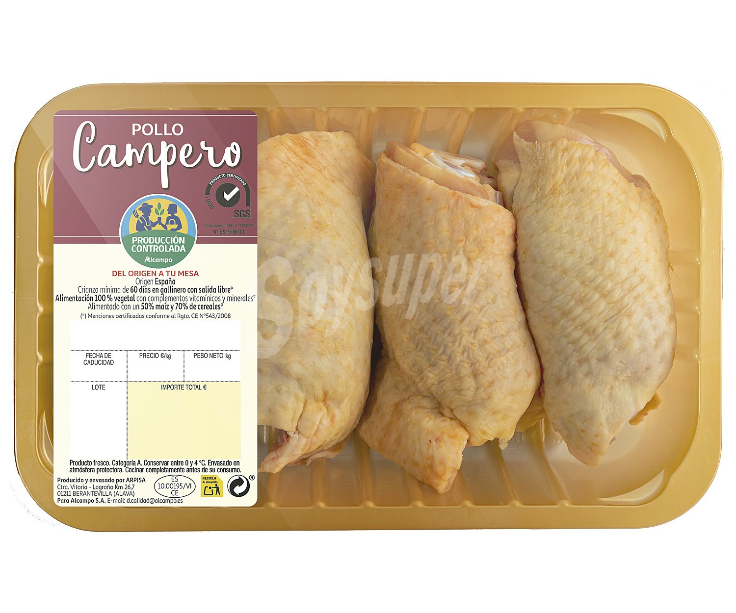 Bandeja de contramuslos de pollo campero