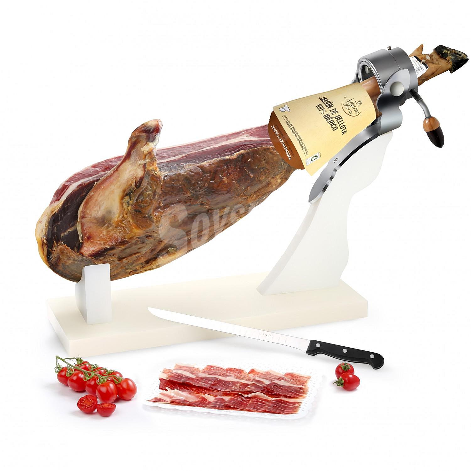 Jamón de bellota ibérico 100% raza ibérica D.O. Extremadura De Nuestra Tierra corte a cuchillo