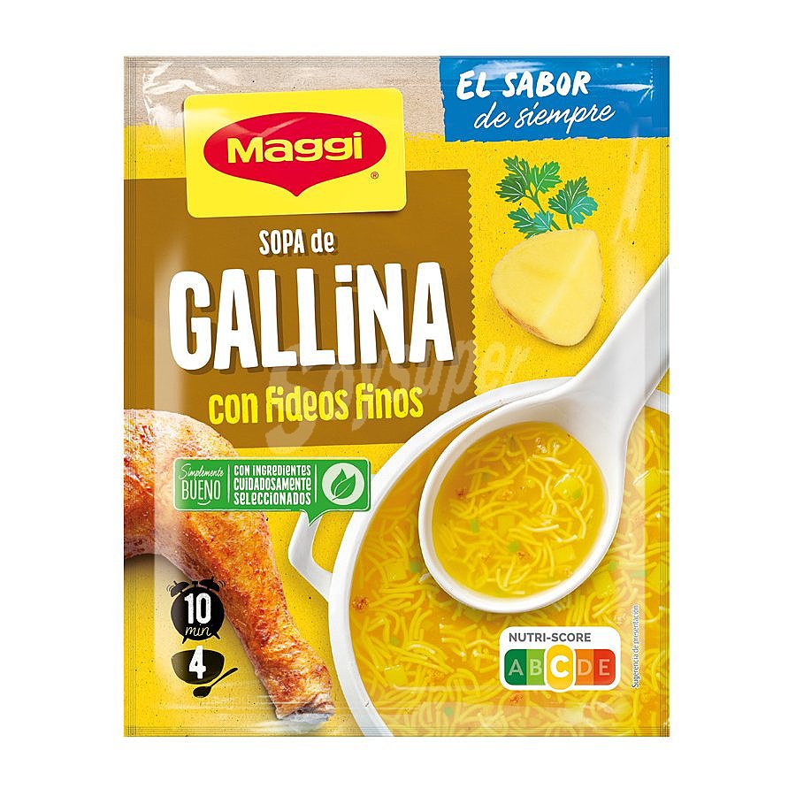 Sopa de gallina con fideos