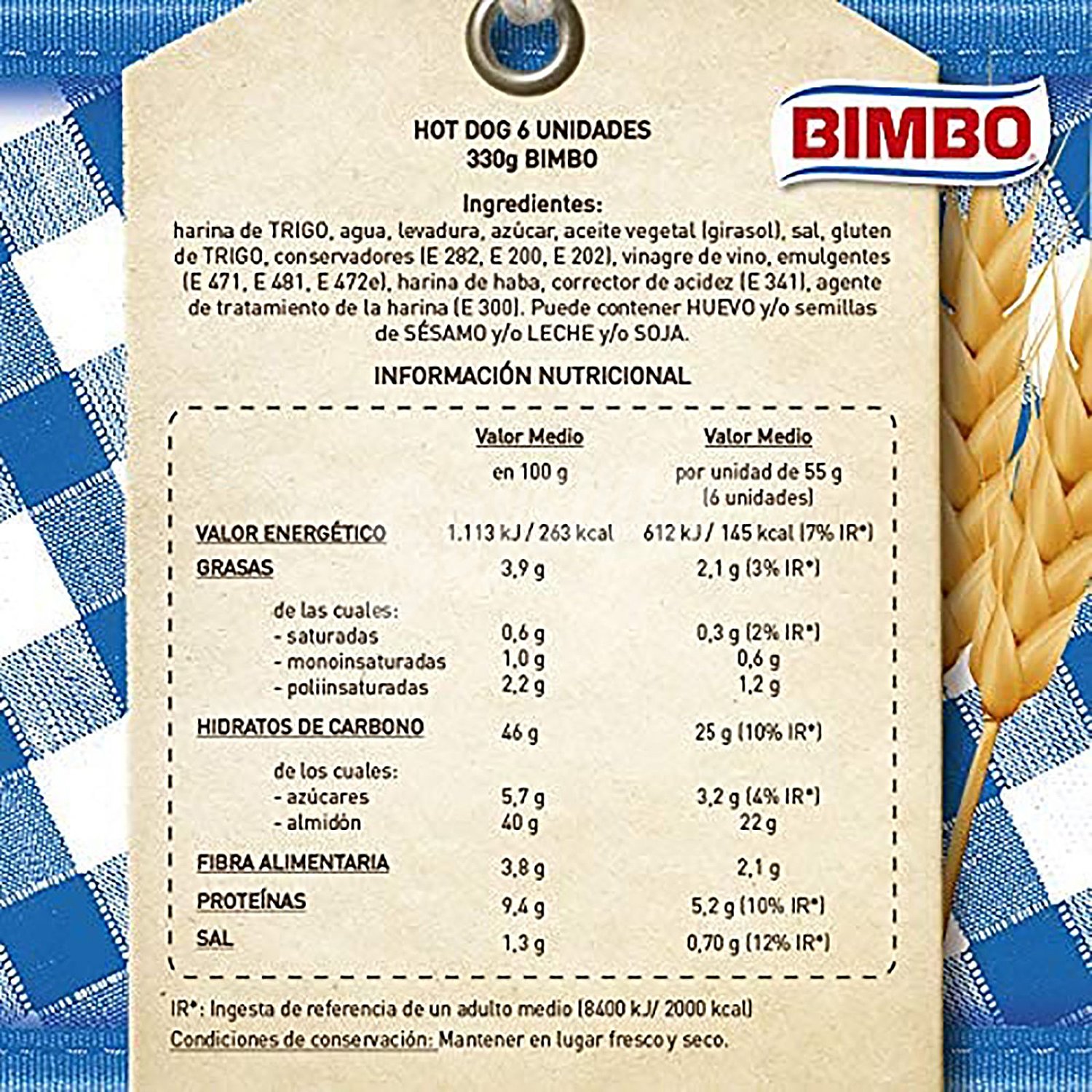 Pan para perritos calientes (hot Dog) bimbo