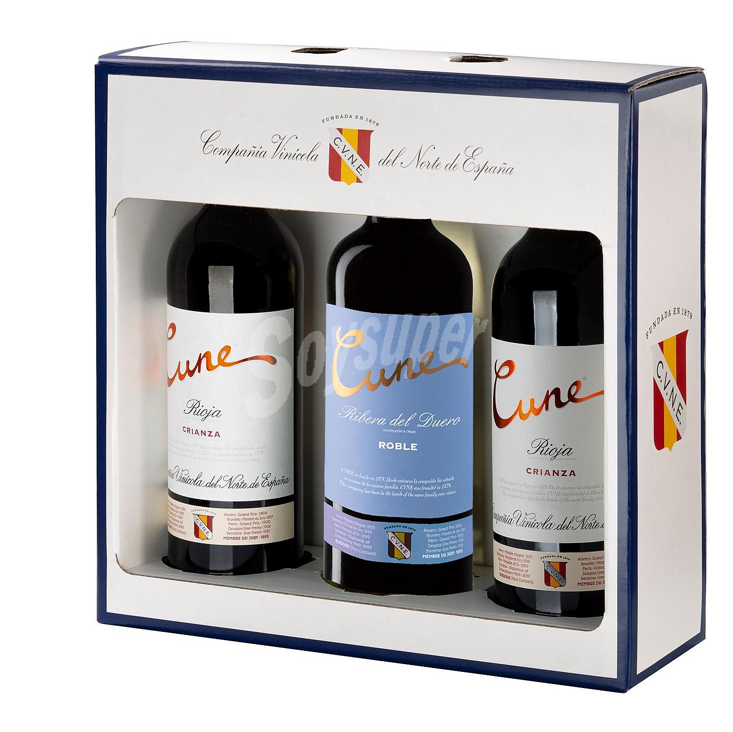 Estuche 3 Bot. (2+1) D.O. Rioja Crianza+ D.O. Ribera Del Duero Roble Cune Tinto