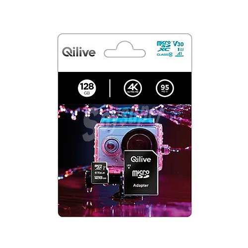 Tarjeta de memoria qilive 128GB microsdxc UHS-U1 V30, 95Mb/s, Classe 10 + lector de tarjetas