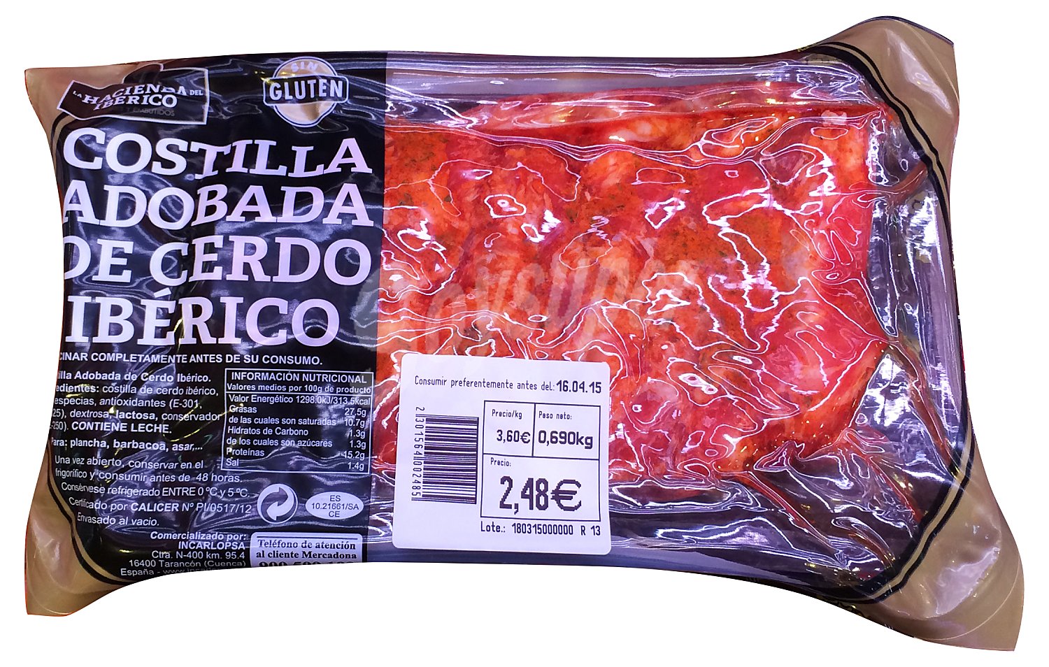 Cerdo costilla iberico adobada fresco