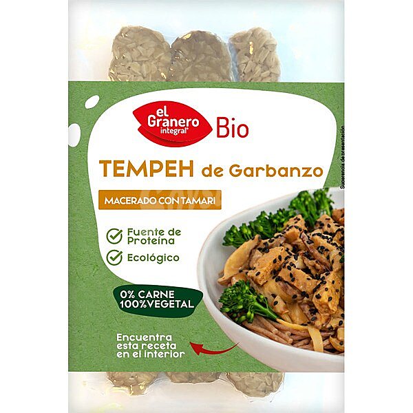 Bio tempeh de garbanzo macerado con tamari ecológico y 100% vegetal