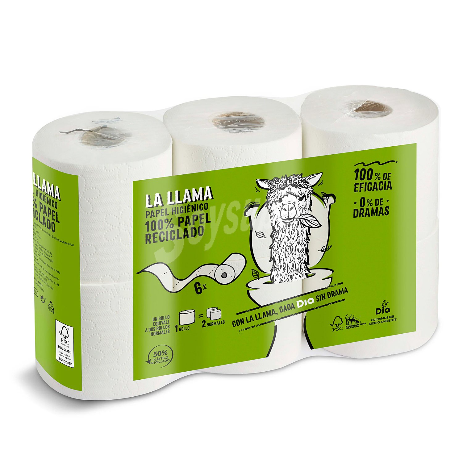 Papel higiénico compacto reciclado doble rollo La llama