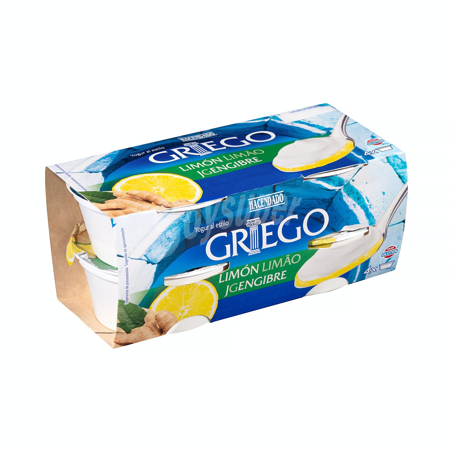 Yogur griego natural azucarado con limón y jengibre