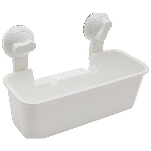 Cesta de ducha rectangular para ducha con sujeción de ventosa, en color blanco, auchan