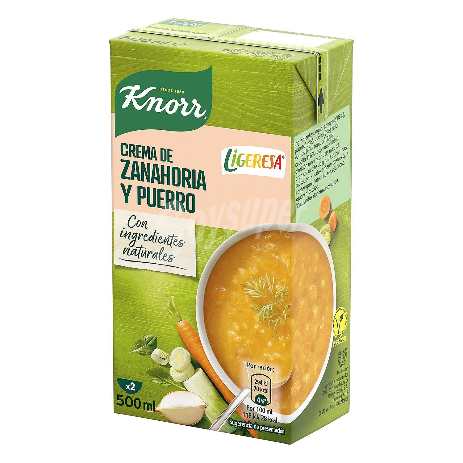 Crema de zanahoria y puerro Knorr