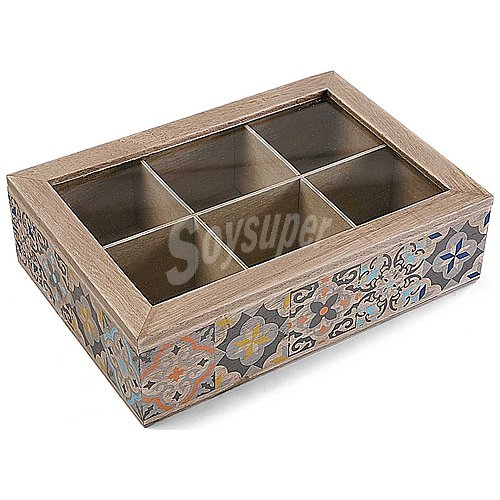 Caja organizadora para tés, diseño azulejos Alfama versa.