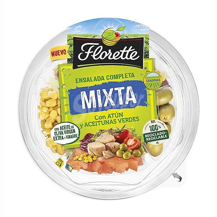 Ensalada mixta con atún y aceitunas verdes florette