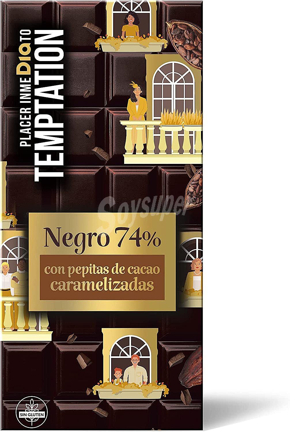 Chocolate negro 74% cacao con pepitas de chocolate caramelizadas Temptation