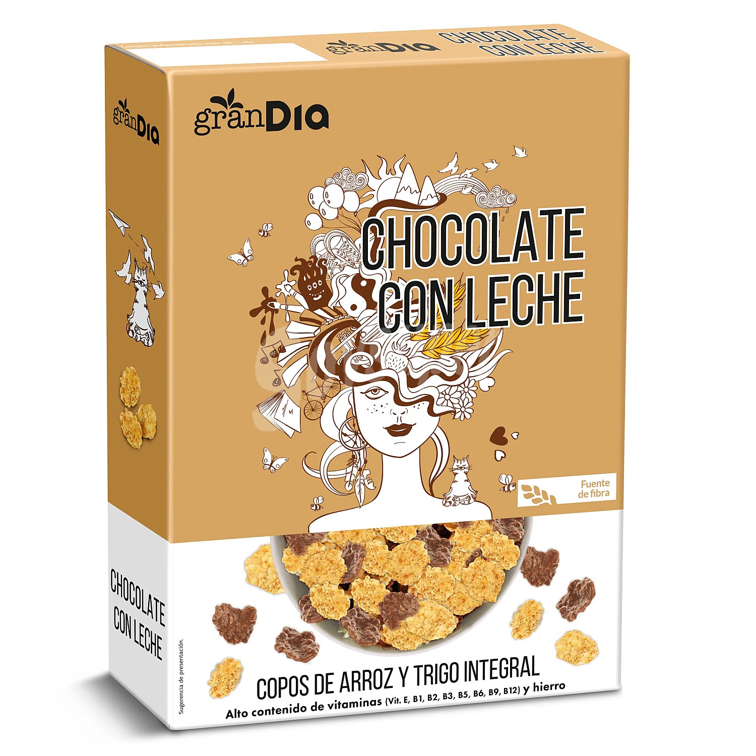 Cereales copos de arroz y trigo integral cubiertos de chocolate Gran Dia