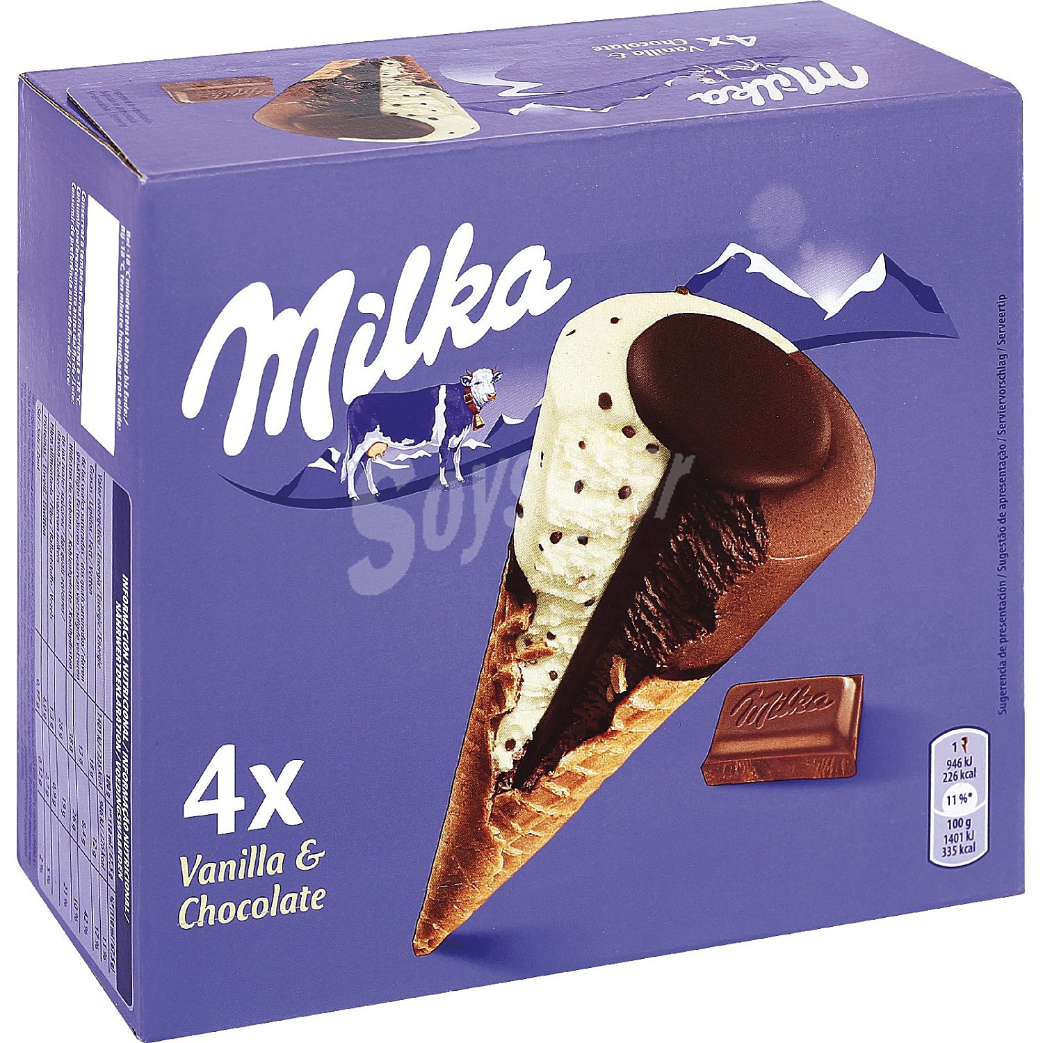 Cono de chocolate y vainilla con trocitos de chocolate milka