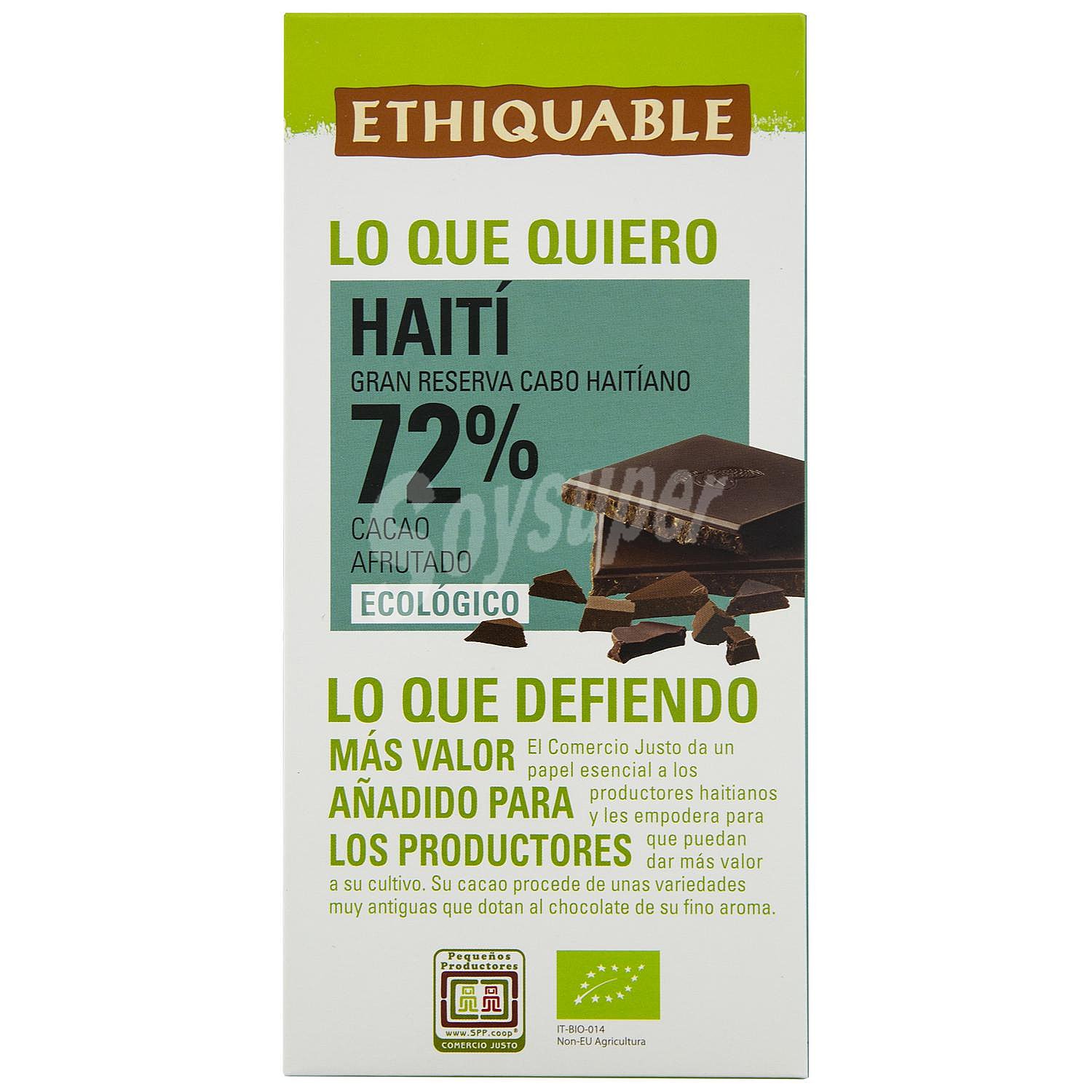 Chocolate negro 72% Haití ecológico Ethiquable