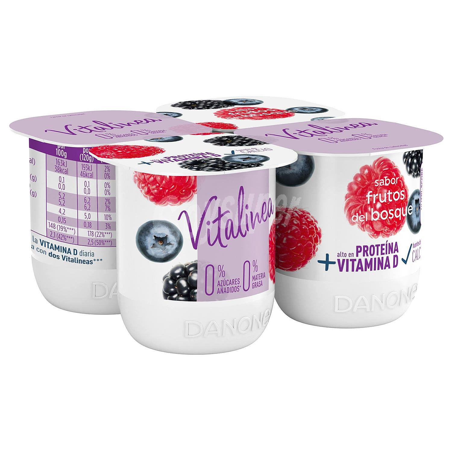 Yogur desnatado 0% materia grasa, sabor frutos del bosque vitalinea de Danone