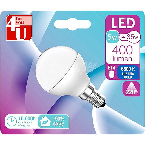 Bombilla LED Esférica 5W E-14 Fría 400 lumen