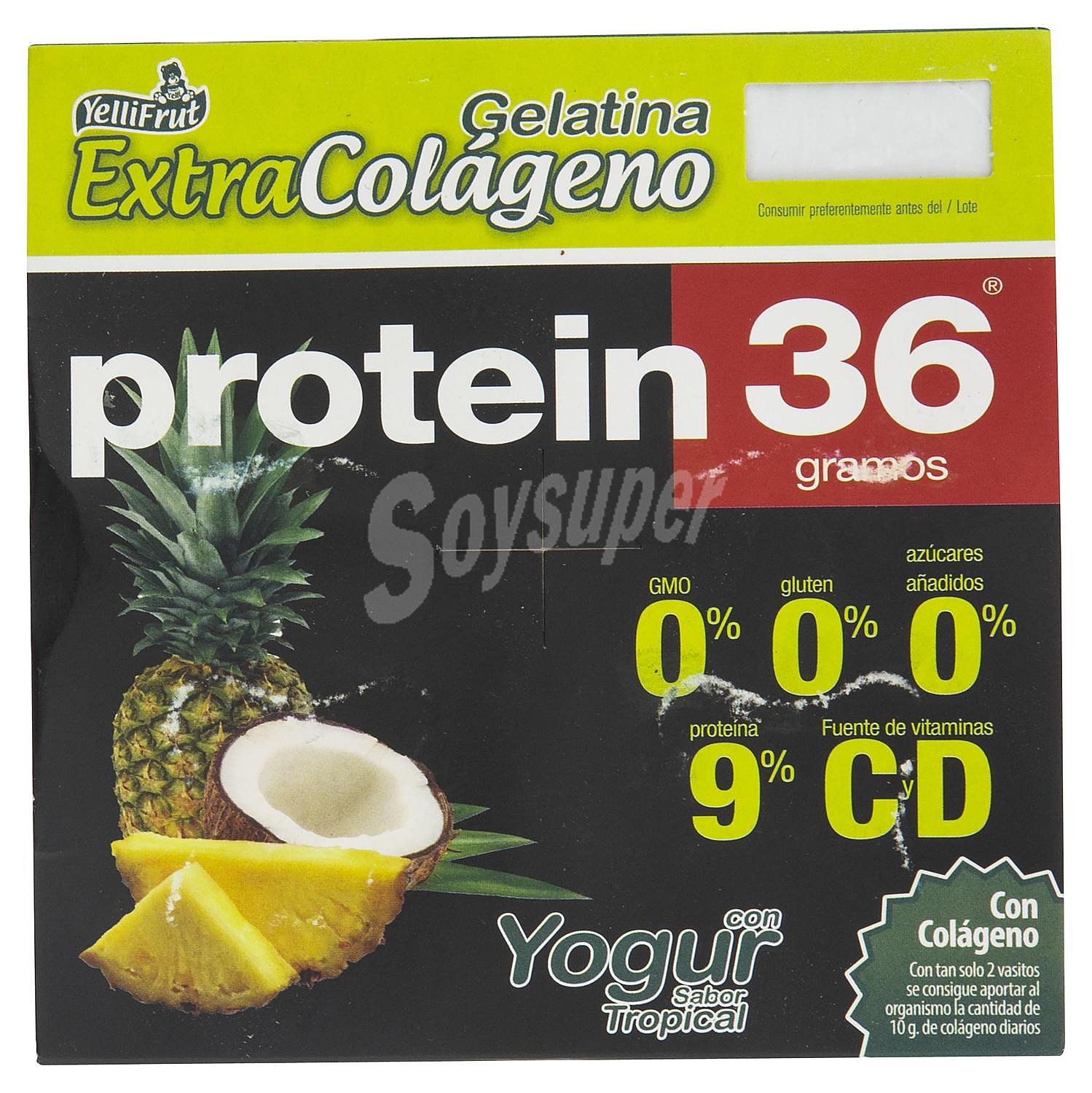 Gelatina extracolágeno con yogur sabor tropical sin azúcar añadido Yelli Frut sin gluten