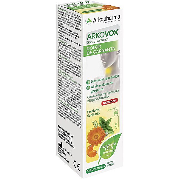 Arkovox para el dolor de garganta con aceites de caléndula y espino amarillo spray 30 ml sin gas sabor menta