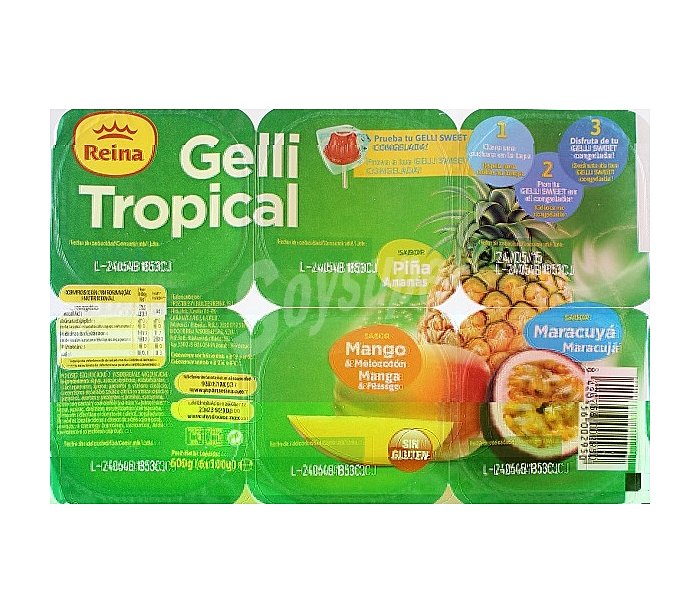 Gelatina de limón, multifrutas y naranja reina pack 600 GR