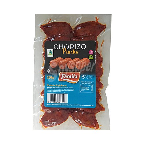 Familia Chorizo de pincho, elaborado en Asturias, sin gluten ni lactosa familia