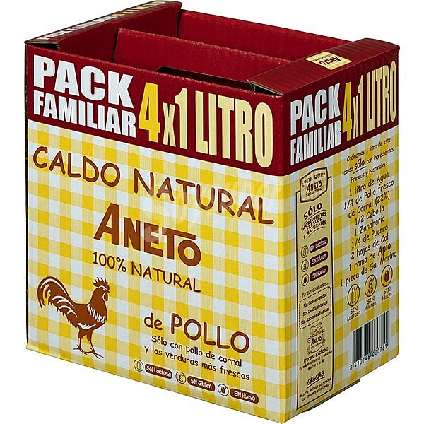 Caldo de pollo 100% natural sin gluten y sin lactosa pack familiar