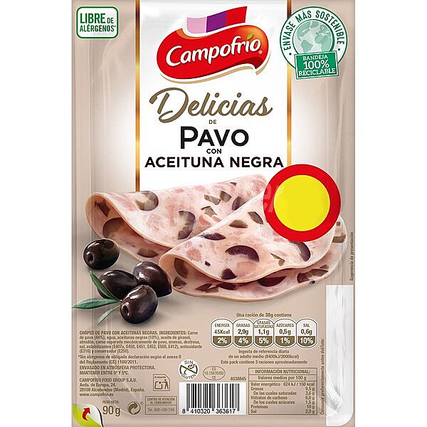 Delicias de pavo con aceituna negra en lonchas sin gluten