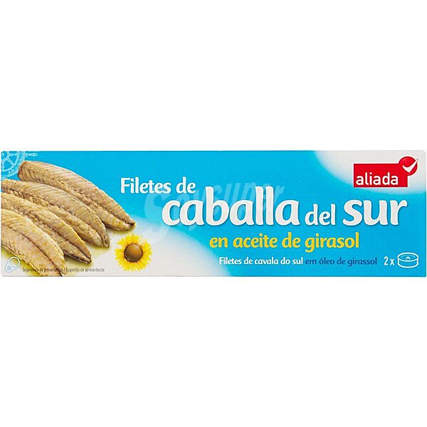 Filetes de caballa del sur en aceite de girasol neto escurrido