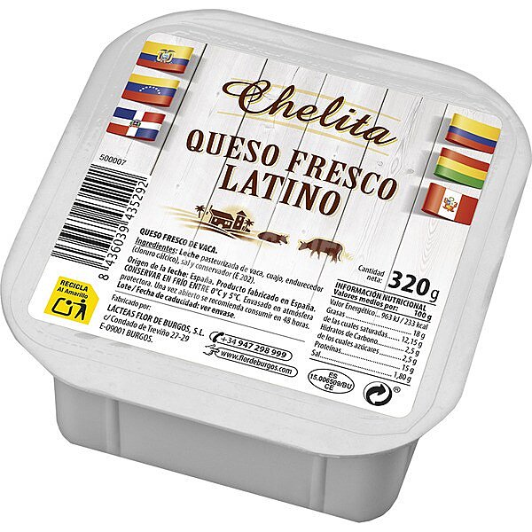 Chelita queso fresco latino elaborado con leche pasteurizada de vaca sin gluten