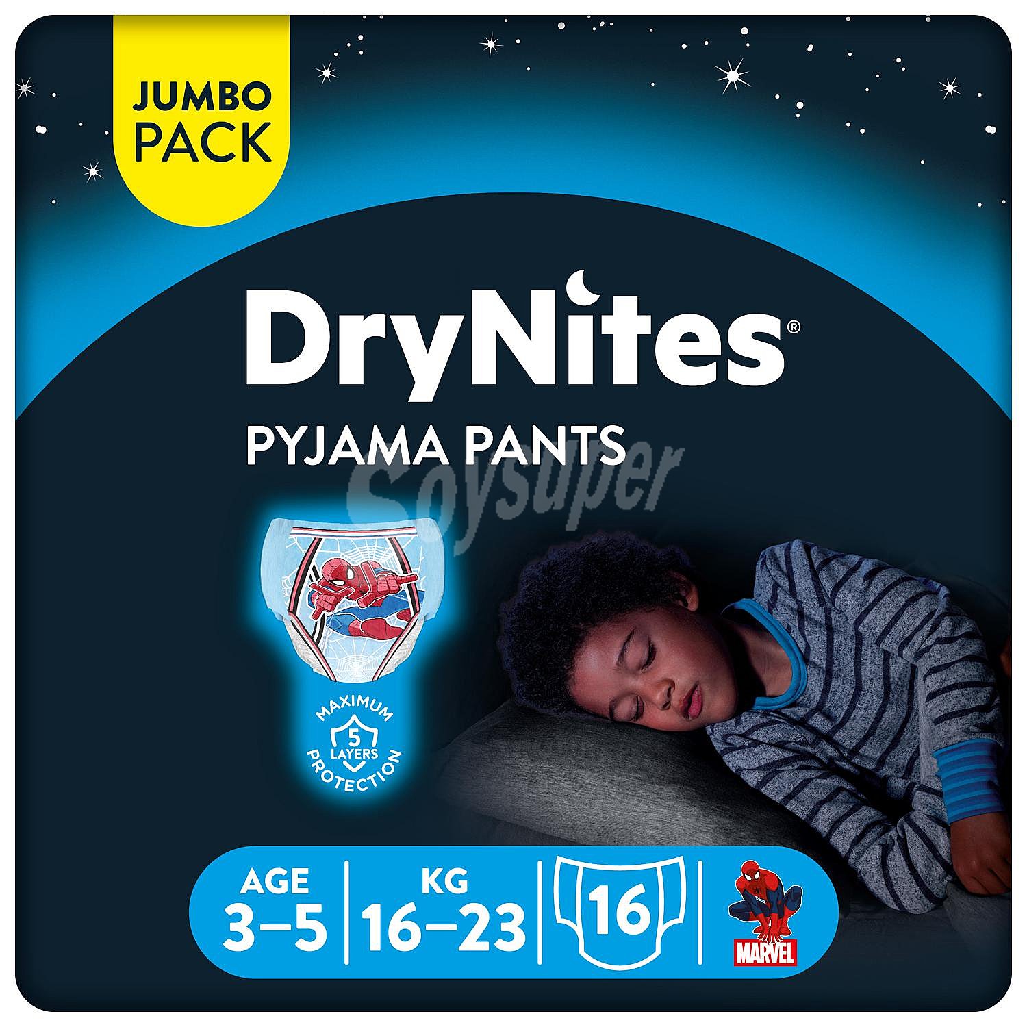 Pañal niño 3-5 años 16-23 kg huggies drynites